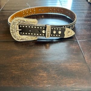 Nocona Kids Leather Rhinestone Horse Western Belt 30"